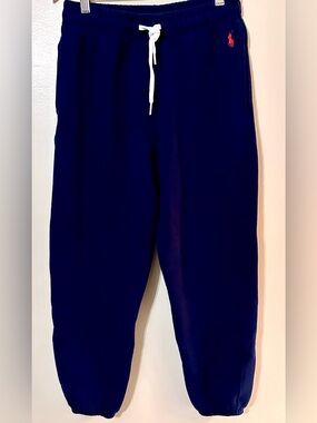 Ladies Ralph Lauren Navy Sweatpants with White Drawstring and Red Pony